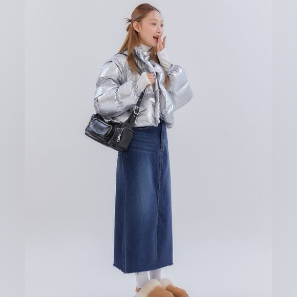 Korean Denim Midi Skirt - Picture 1 of 5